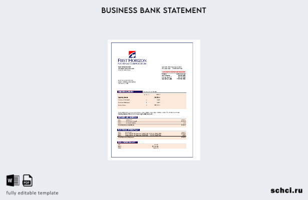 цифровая загрузка выписки по текущему счету компании First Horizon Bank Шаблон в